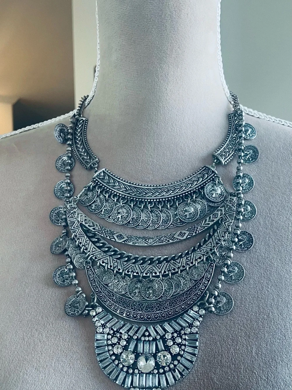 Max & Zoe Multi-Layer Silver Tone Coin Bib Necklace - Women Jewelry